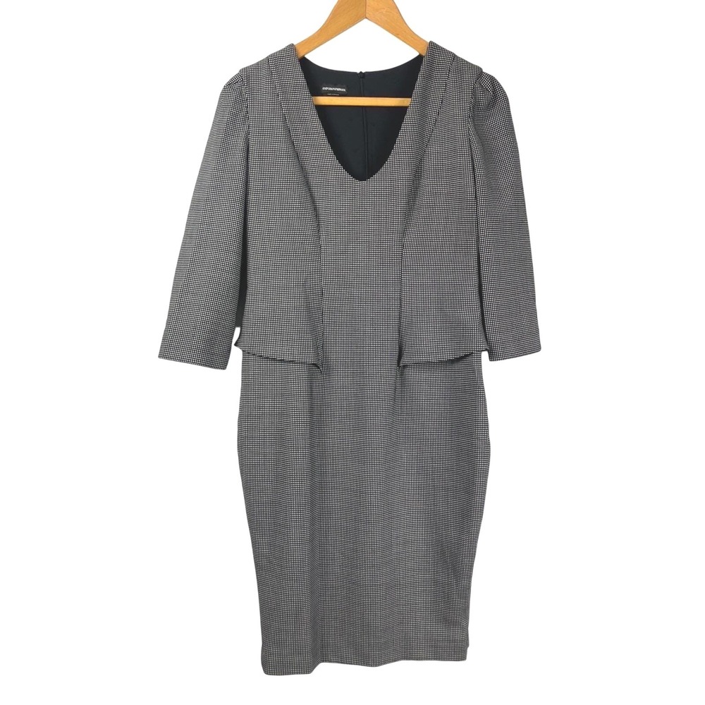 Emporio Armani Womens Black White Houndstooth Sheath Dress 3/4 Sleeve Size L‎